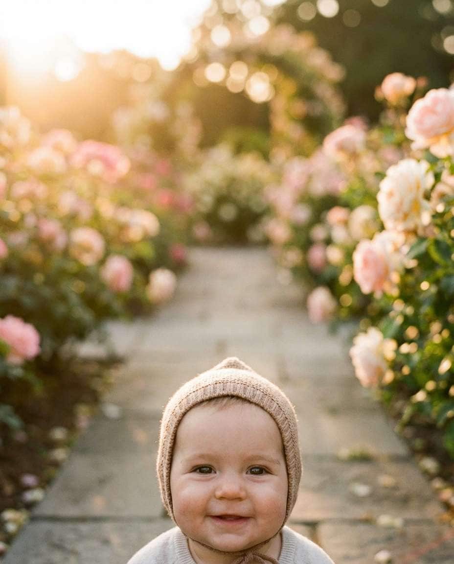 Garden Path Bokeh AI portrait example — AI Baby Flower Photo Prompt
