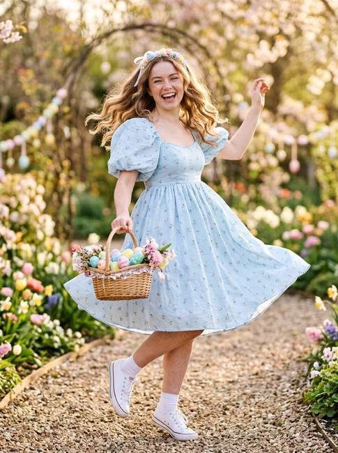 Garden Path Twirl AI portrait example — AI Easter Egg Photography Prompt