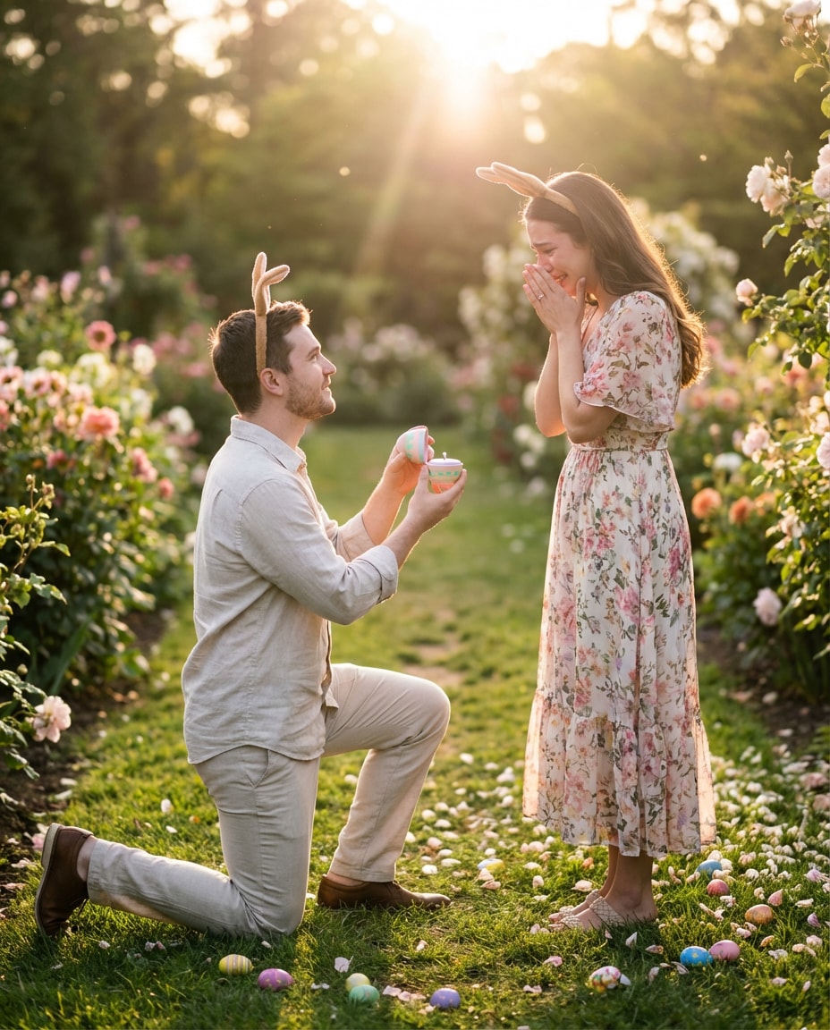 Garden Proposal Bunny AI portrait example — AI Easter Bunny Photography Prompt