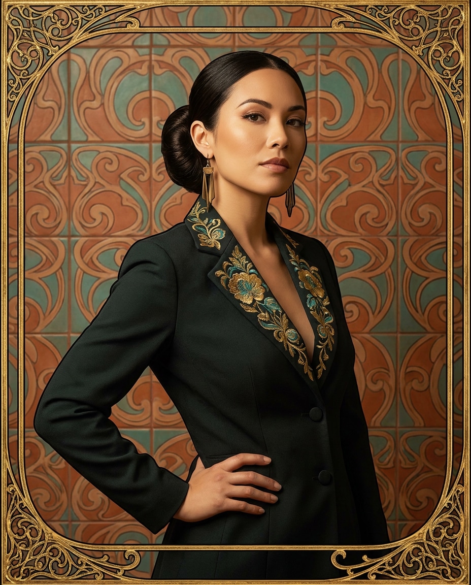 Geometric Tile Backdrop AI portrait example — Free Copy & Paste