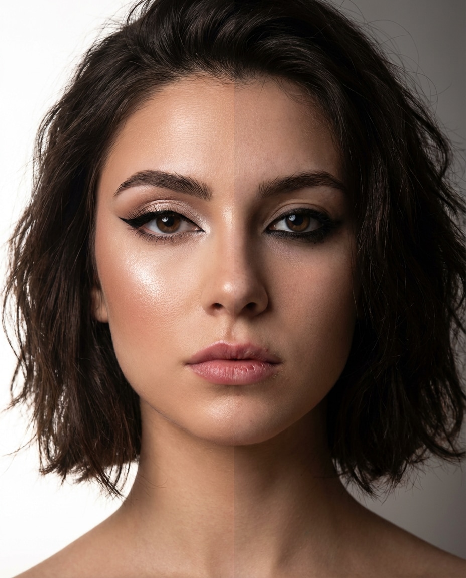 Glam vs Grunge Makeup AI portrait example — Gemini AI Half Face Prompt