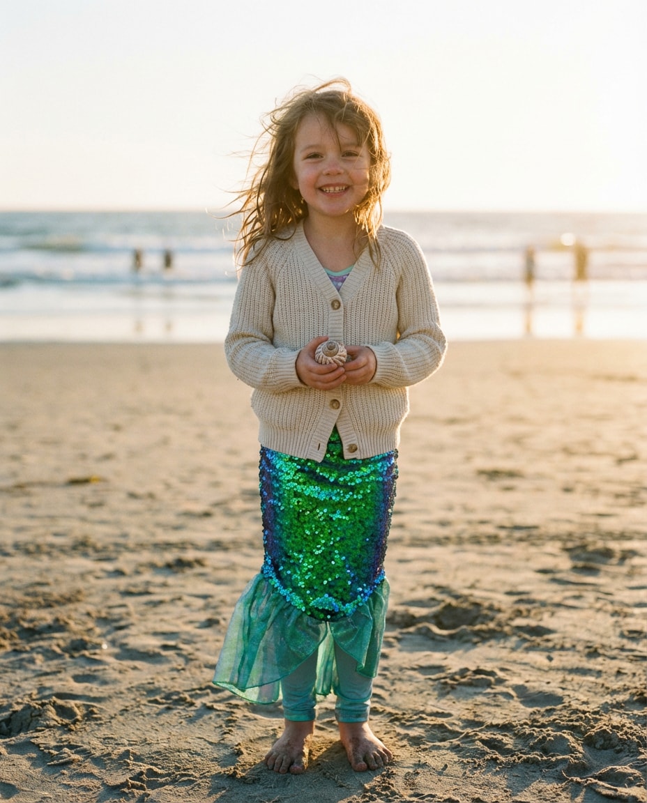 Golden Beach Mermaid AI portrait