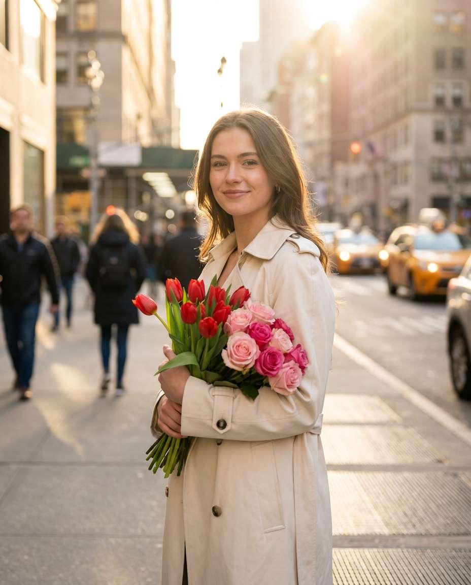 Golden Hour Bouquet AI portrait
