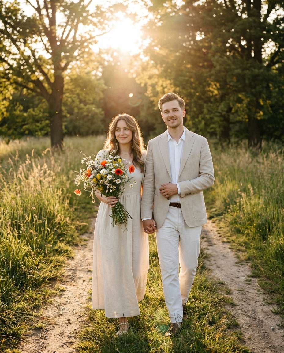 Golden Hour Bouquet Walk AI portrait
