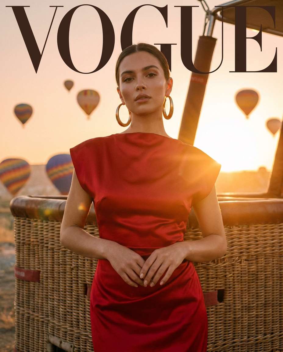 Golden Hour Fashion Edit AI portrait example — AI Hot Air Balloon Prompts for Gemini & ChatGPT