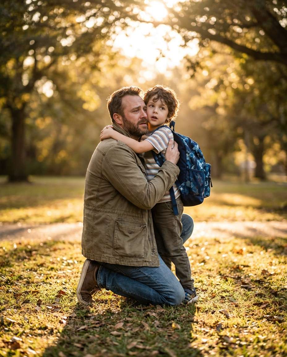 Golden Hour Park Hug AI portrait