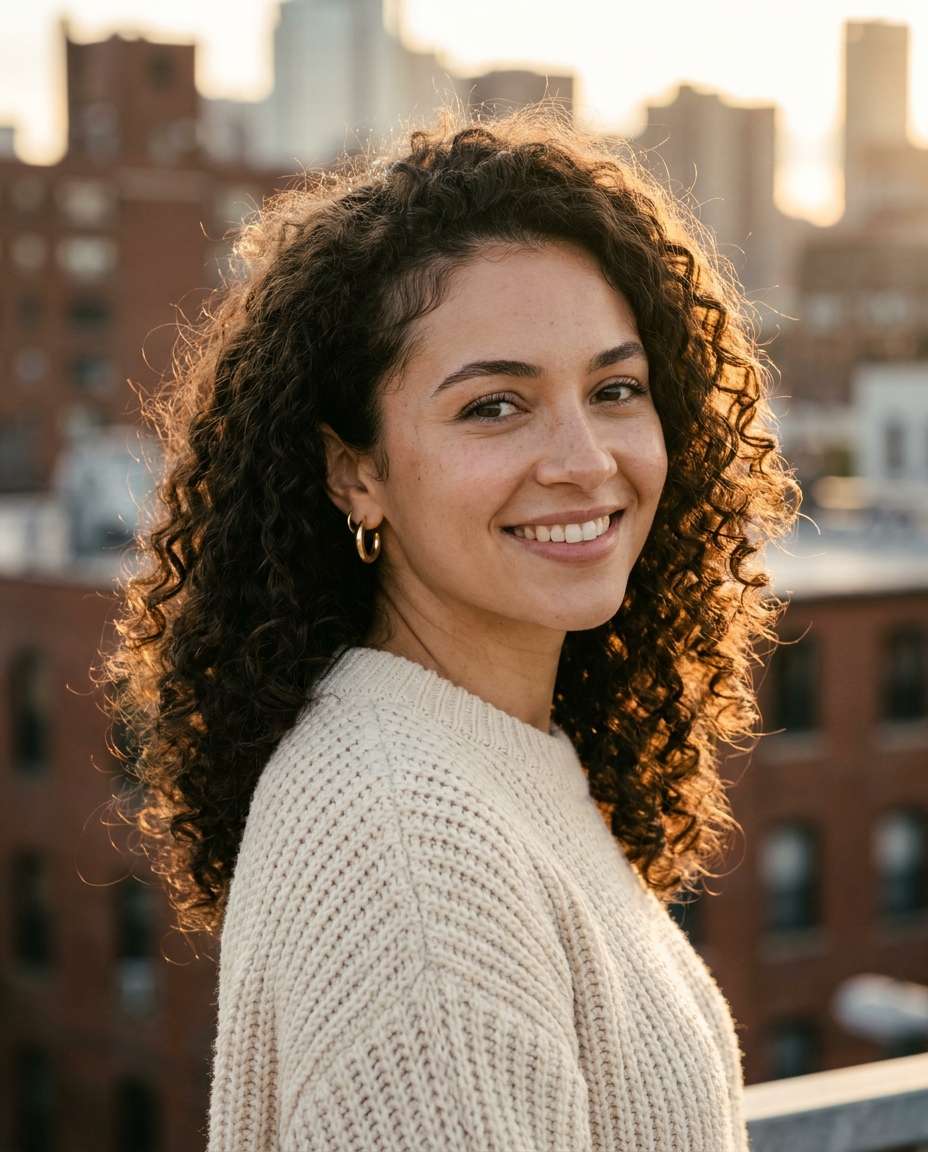 Golden Hour Ringlets AI portrait example — Test 25 Curly Hairstyles with Gemini AI Prompt and See What Suits Your Texture