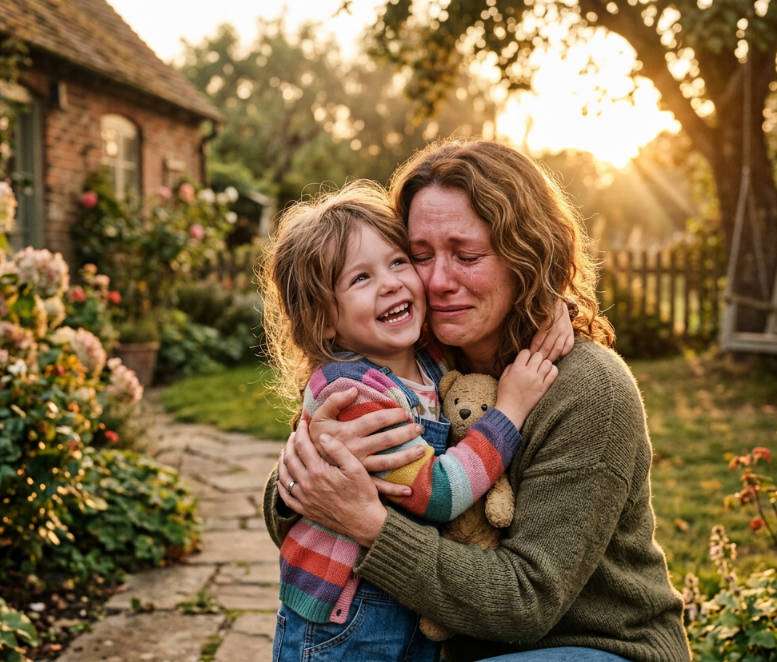 Golden Hugging Childhood AI portrait example — Gemini Hug My Youngself Prompt