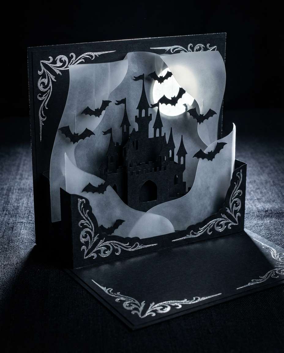 Gothic Castle Night AI portrait example — AI 3D Pop-up Card Prompt
