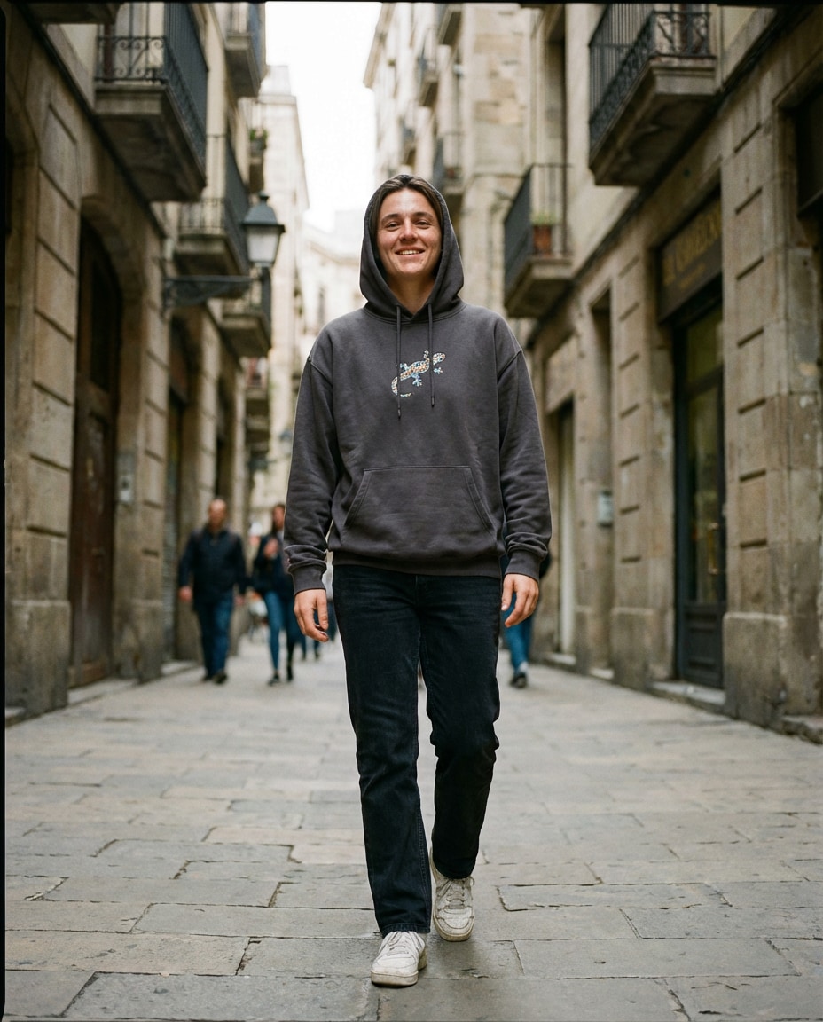 Gothic Quarter Stroll AI portrait — Gemini AI Barcelona Hoodie Prompt