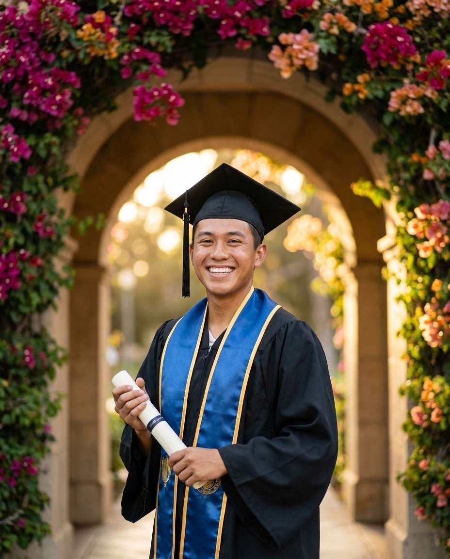 Graduation Bloom Portrait AI portrait example — AI Bougainvillea Photo