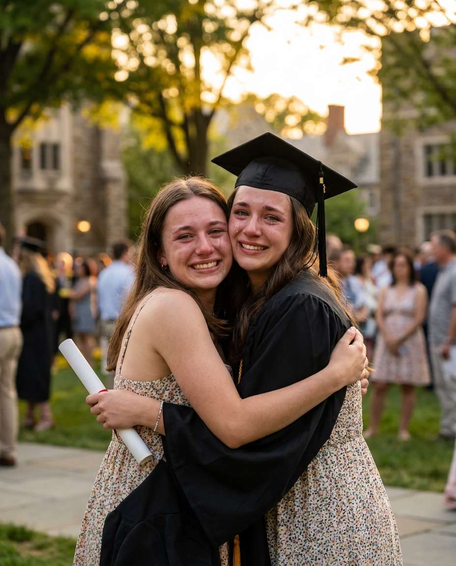 Graduation Hug AI portrait example — Gemini Prompt for Sisters