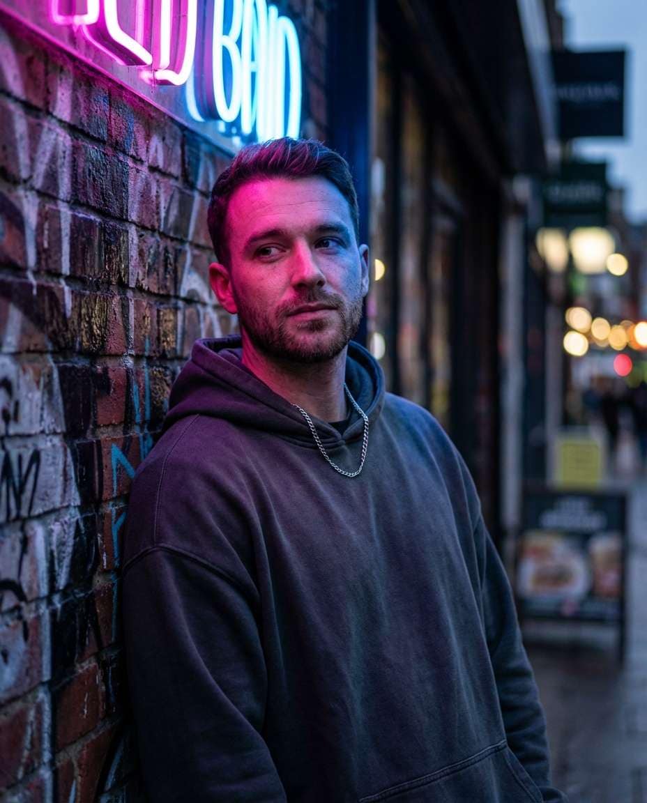 Graffiti Neon Wall AI portrait example — AI Neon Light Effect Photo Prompt