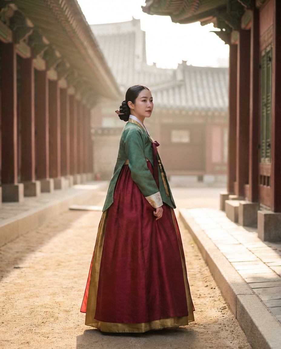 Hanbok Courtyard AI portrait — Gemini AI Korean Style Prompt