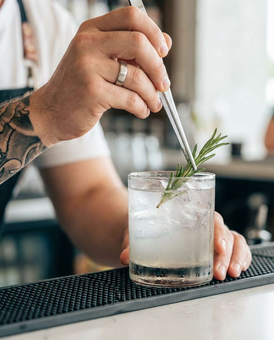 Hands and Garnish Closeup AI portrait example — Gemini AI Bartender Photo Prompts
