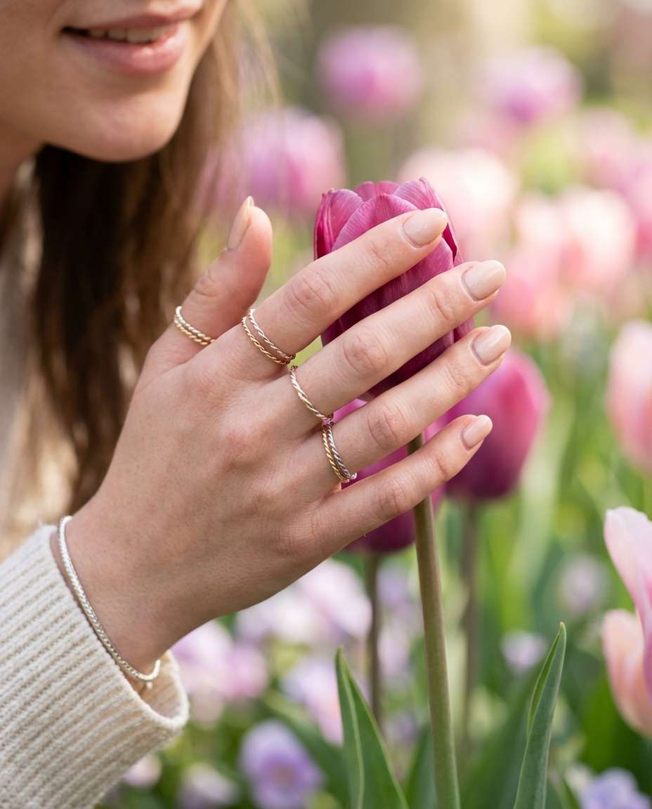 Hands and Petals Macro AI portrait example — AI Tulip Garden Photography Prompt