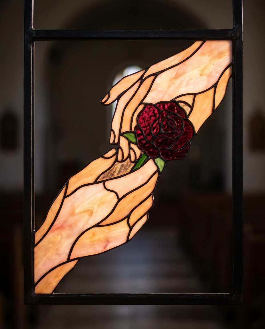 Hands and Rose AI portrait example — Gemini AI Stained Glass Art Prompt