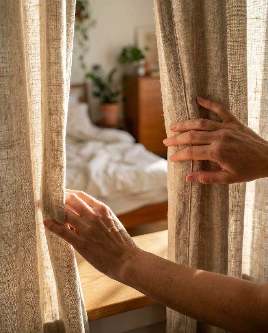 Hands Drawing Curtains AI portrait example — Gemini AI Curtain Image Prompts