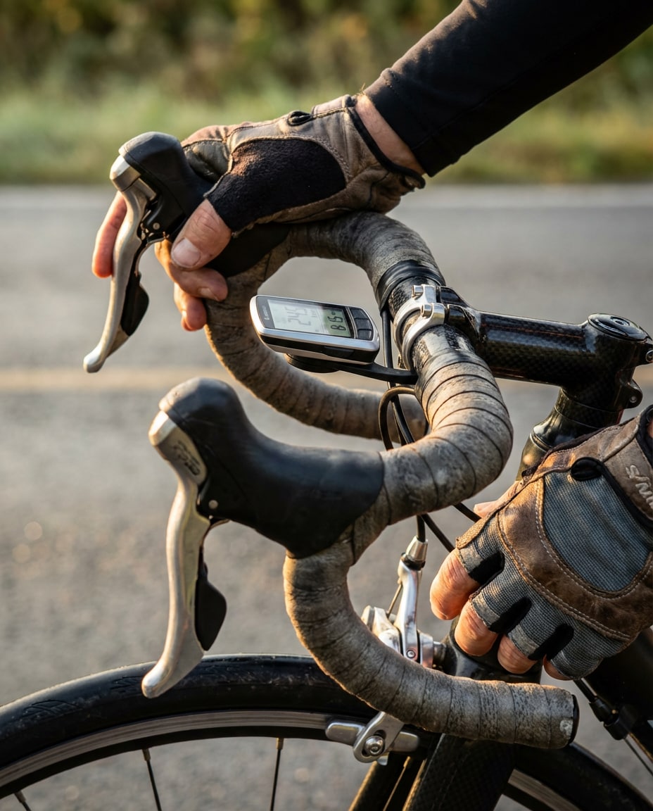 Hands On Bars Macro AI portrait example — Gemini AI Cyclist Photo Prompts