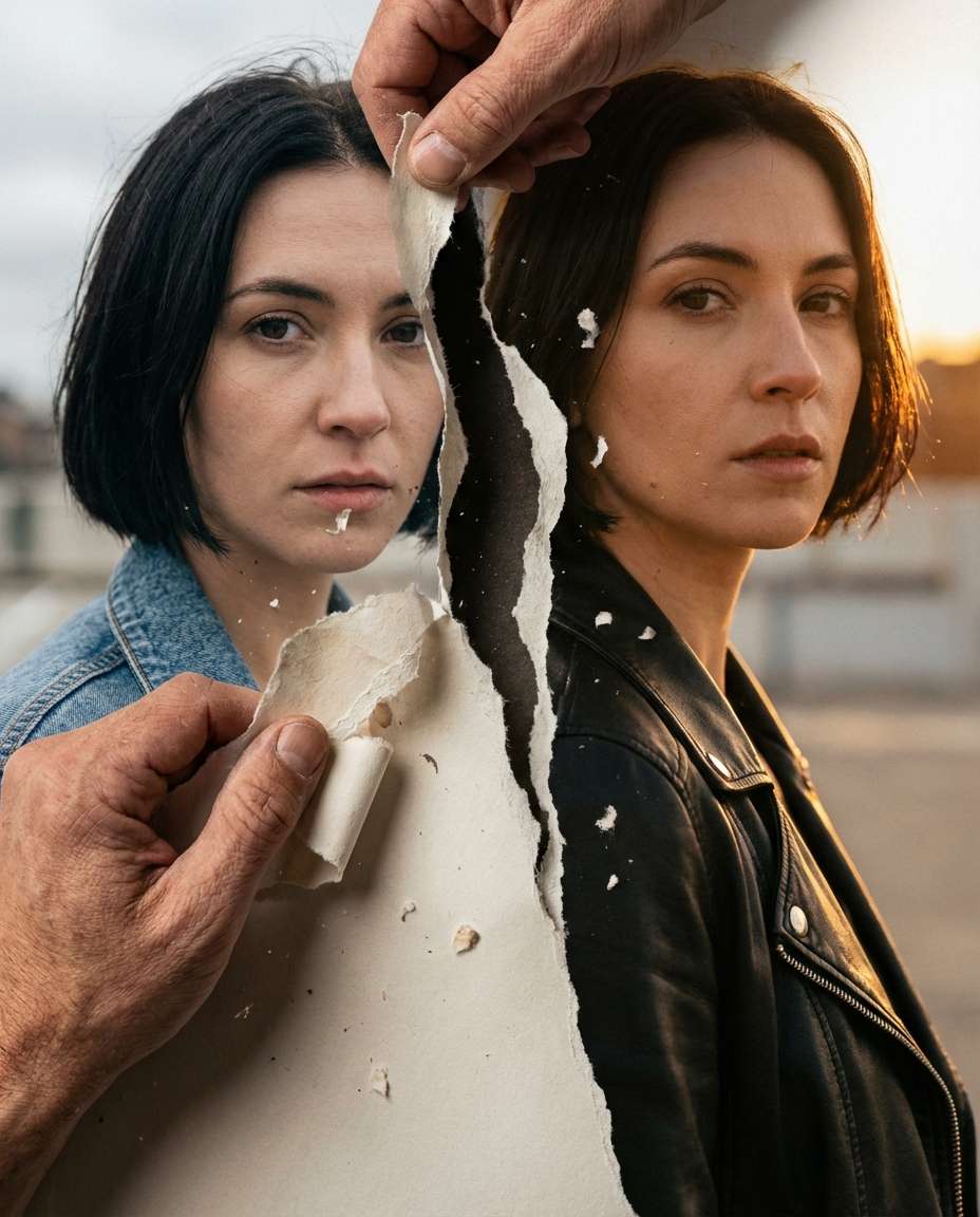 Hands Tearing Reality AI portrait — AI Split Photo Prompt