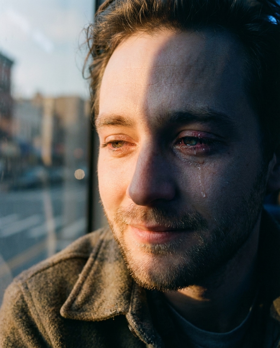 Happy vs Heartbroken AI portrait example — Gemini AI Half Face Prompt