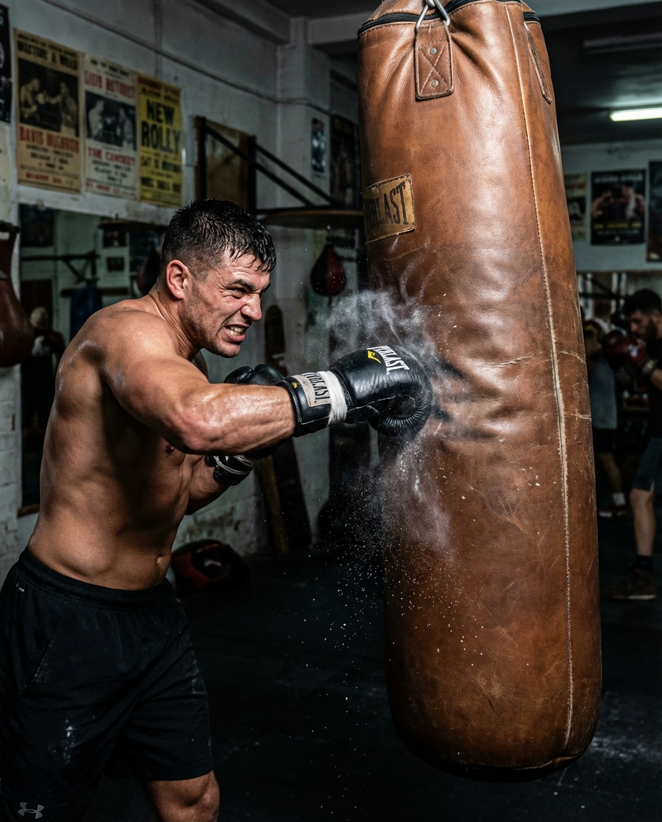 Heavy Bag Impact AI portrait — Gemini AI Boxing Photo Prompts