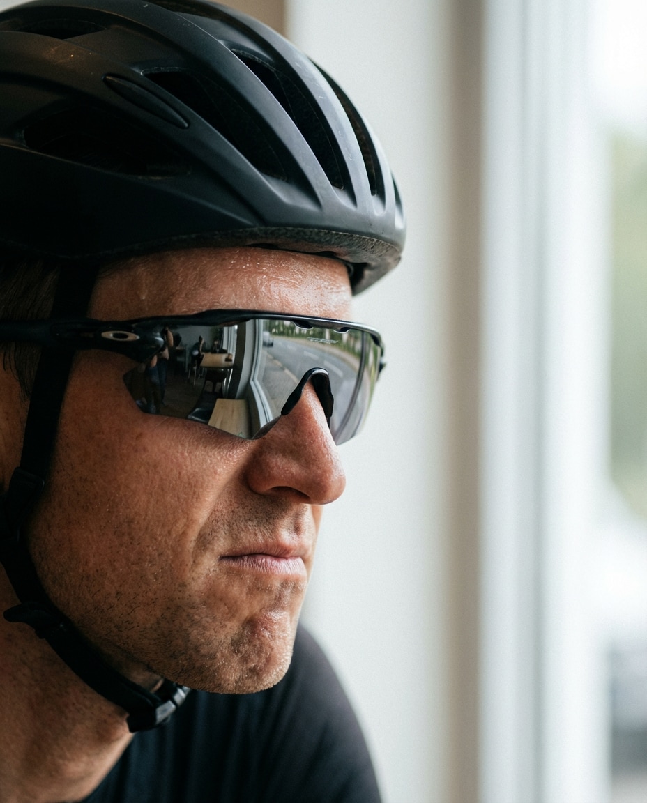 Helmet Close-Up Detail AI portrait example — Gemini AI Cyclist Photo Prompts