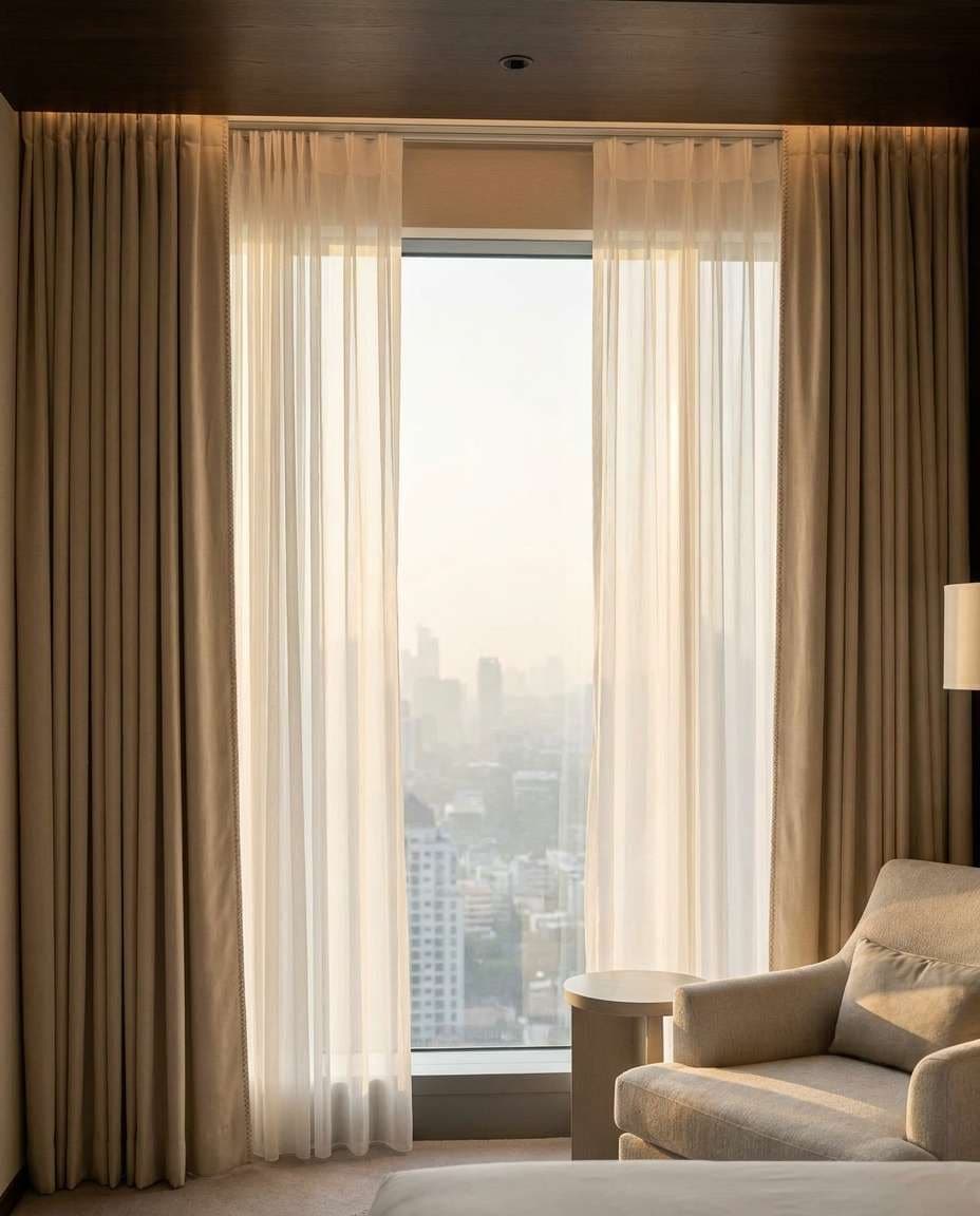 Hotel Double Layer AI portrait example — Gemini AI Curtain Image Prompts