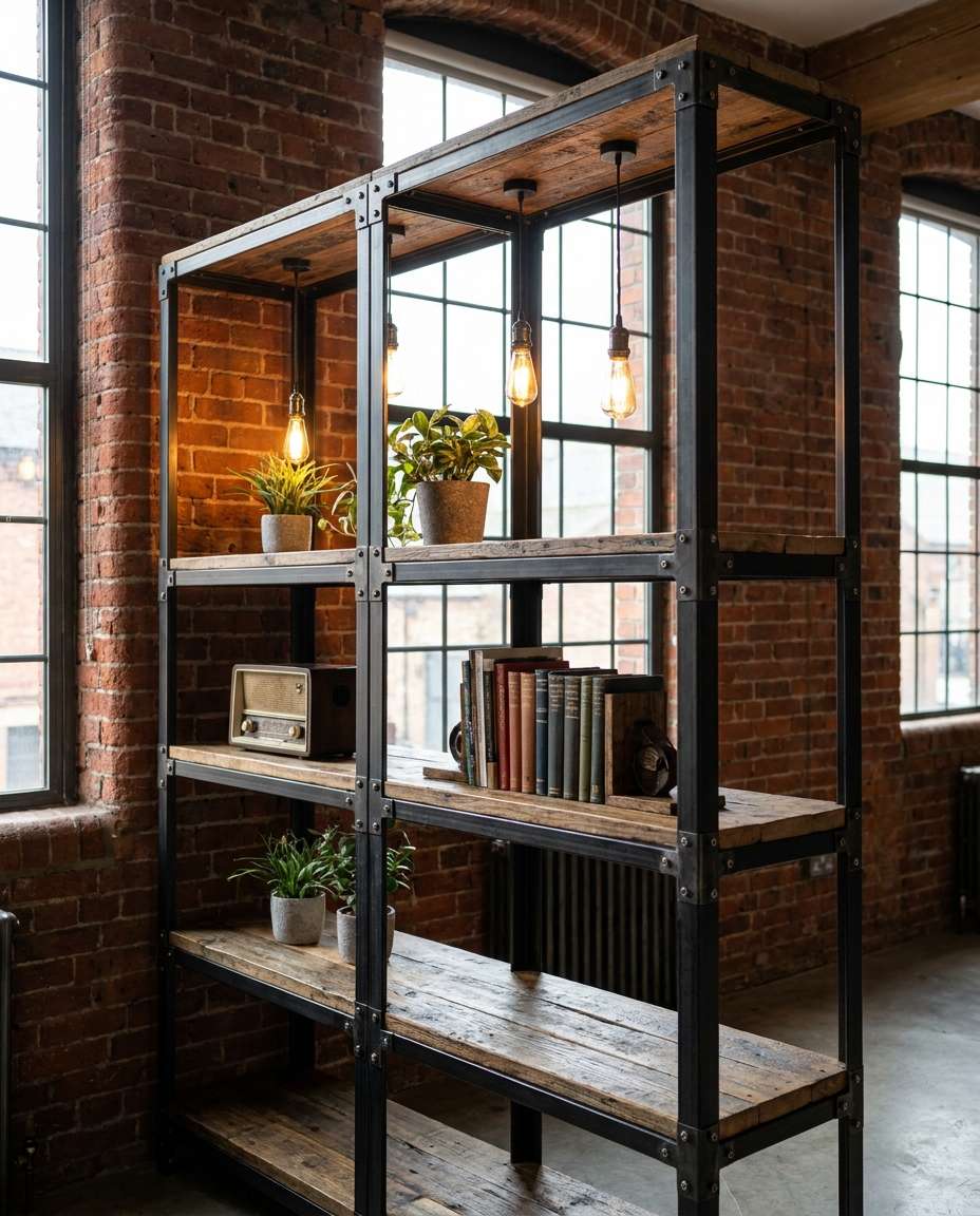 Industrial Bookshelf AI portrait — Gemini AI Prompt for Furniture