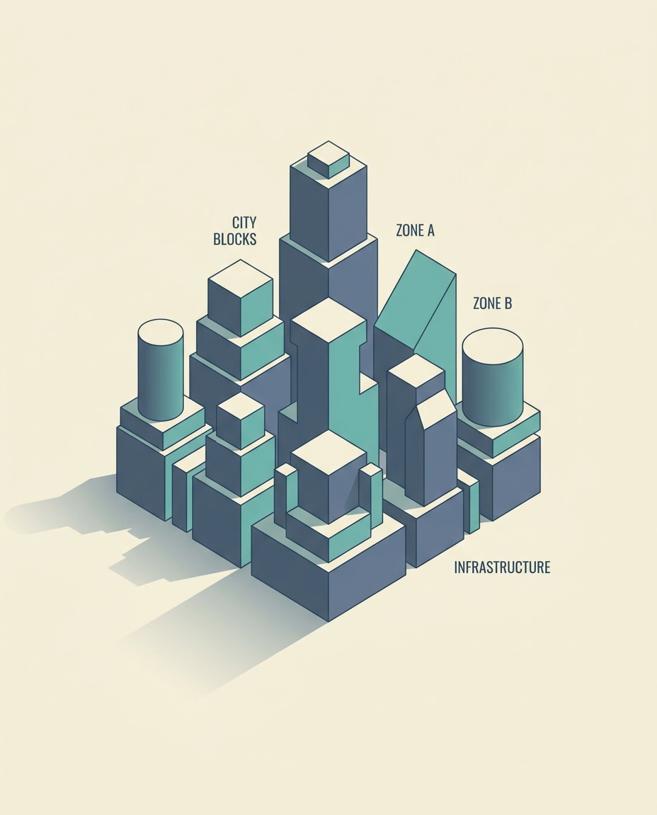 Isometric City Blocks AI portrait — Geometric Poster Prompts