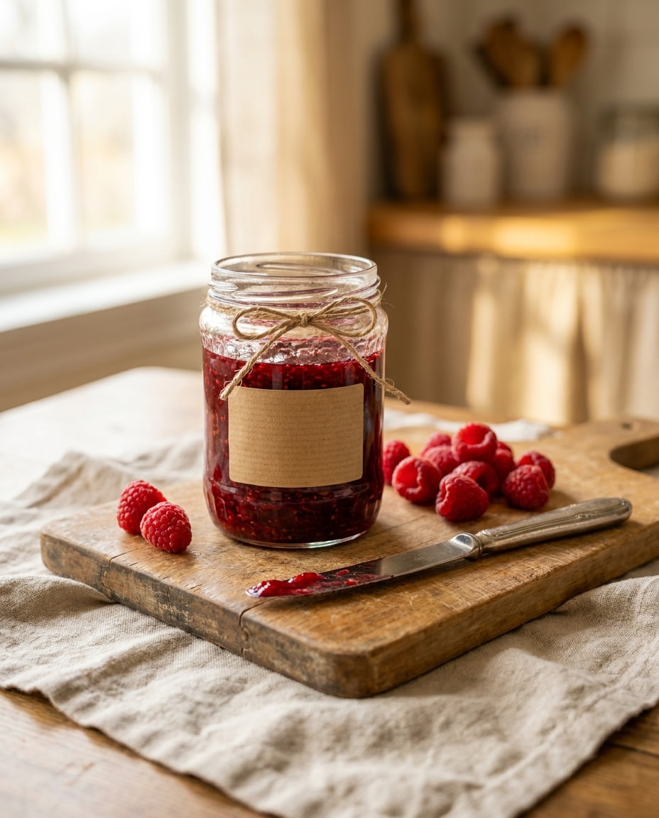 Jam Jar Label Scene AI portrait example — Free AI Raspberry Fruit Photo Prompts for Gemini & ChatGPT
