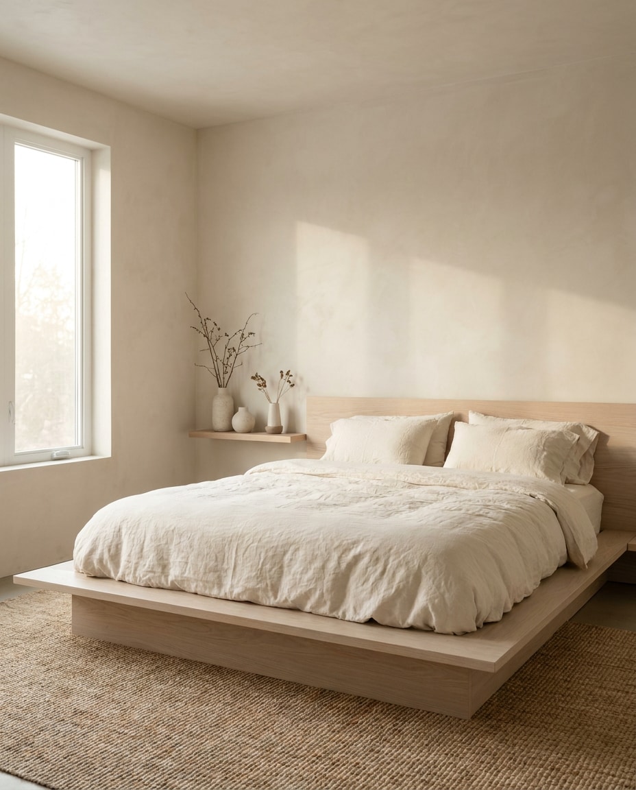 Japandi Bed Scene AI portrait — Gemini AI Prompt for Furniture