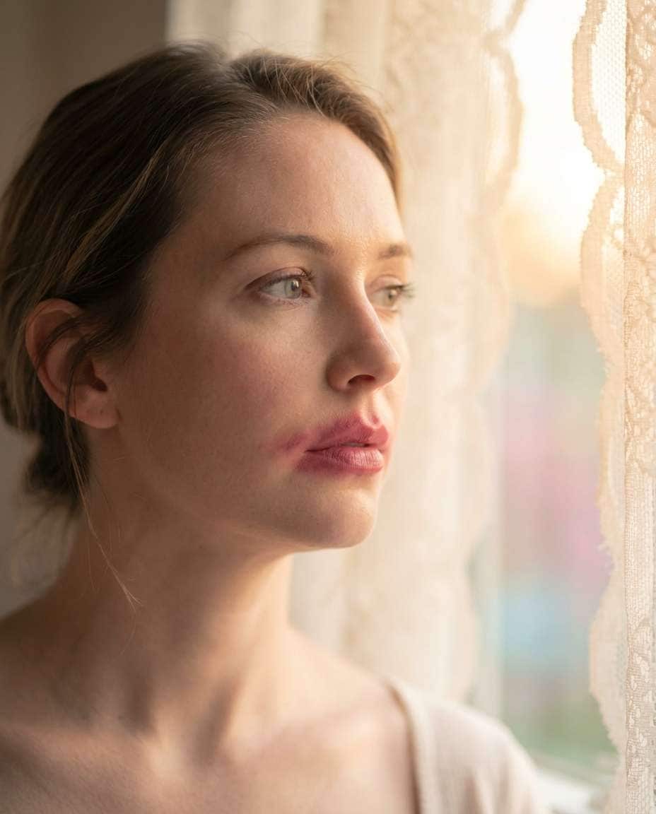 Just-Kissed Blur AI portrait example — Gemini Lipstick Prompt