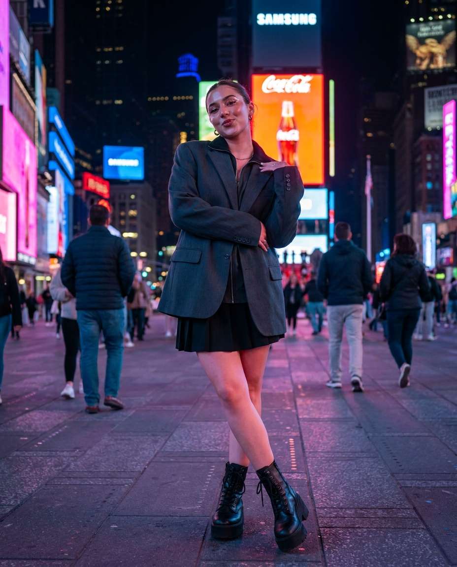 K-Pop Street Style AI portrait example — Gemini AI Photo Prompt Times Square