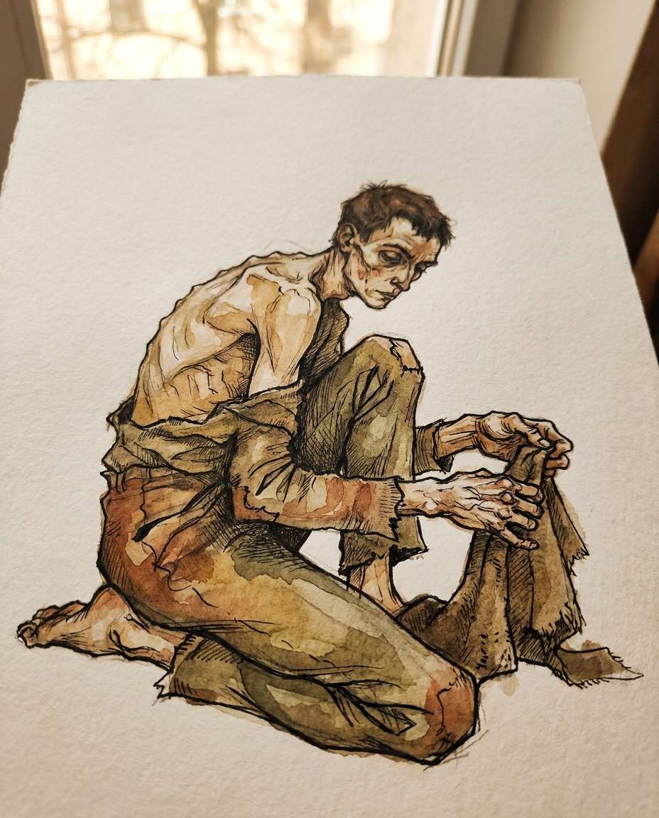 Kneeling Figure Study AI portrait example — Gemini & ChatGPT AI Egon Schiele Art Prompts