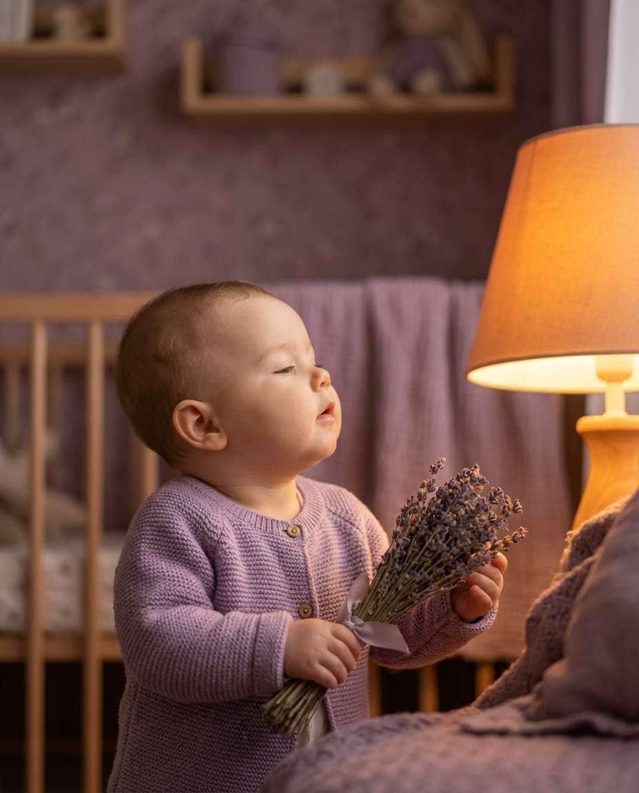 Lavender Nursery Scene AI portrait example — AI Baby Flower Photo Prompt