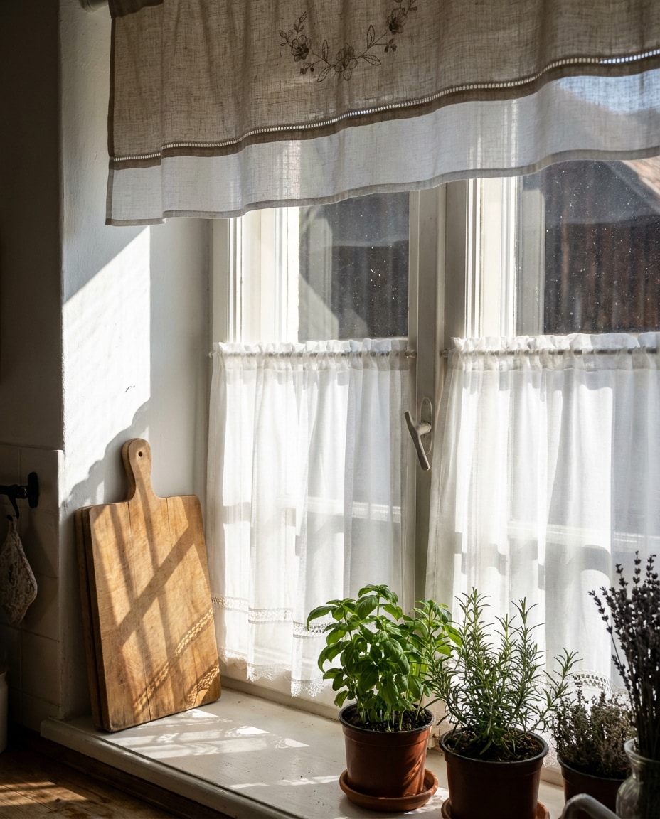 Layered Cafe Kitchen AI portrait example — Gemini AI Curtain Image Prompts