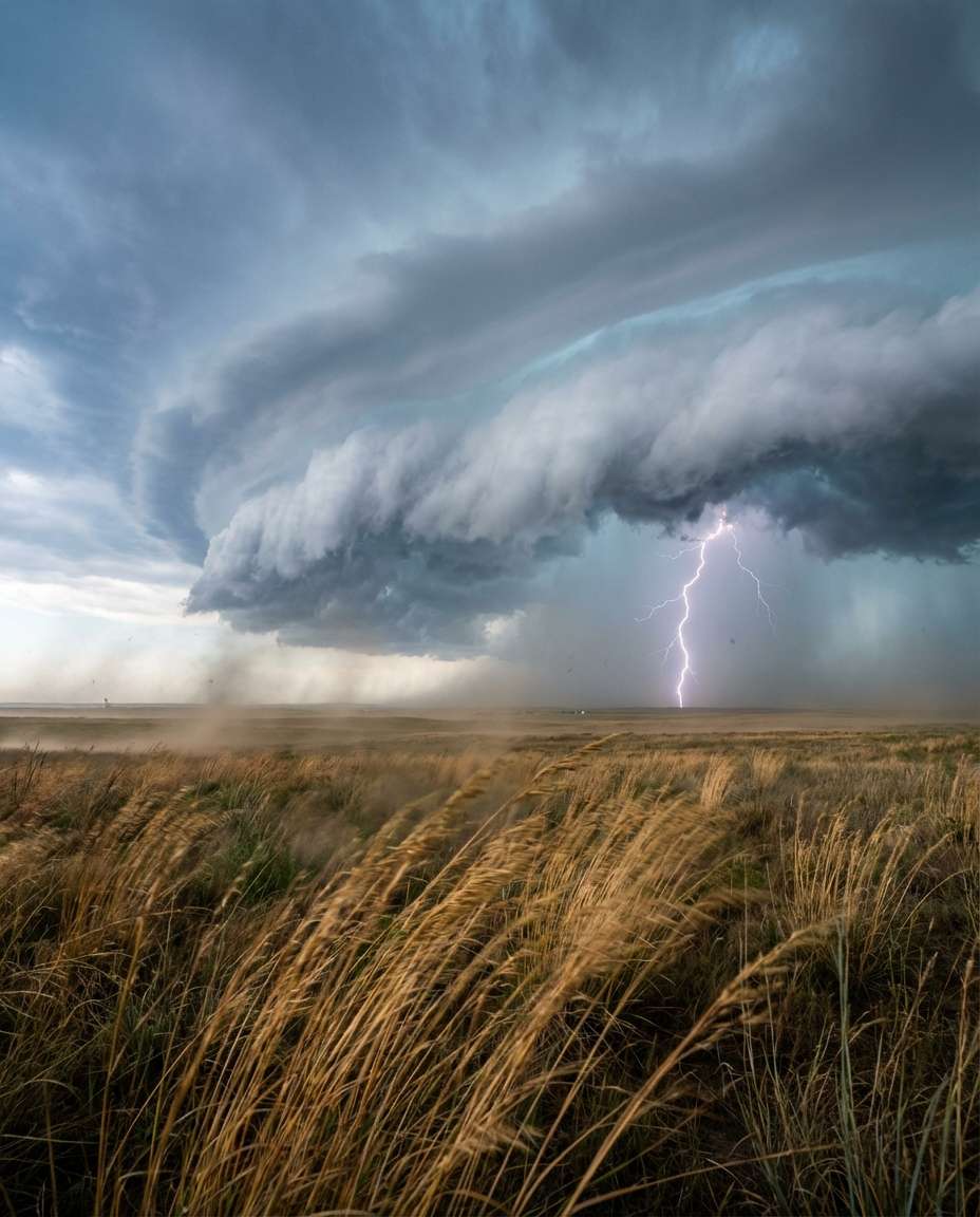 Lightning Over Plains AI portrait example — Gemini AI Landscape Photo Prompt