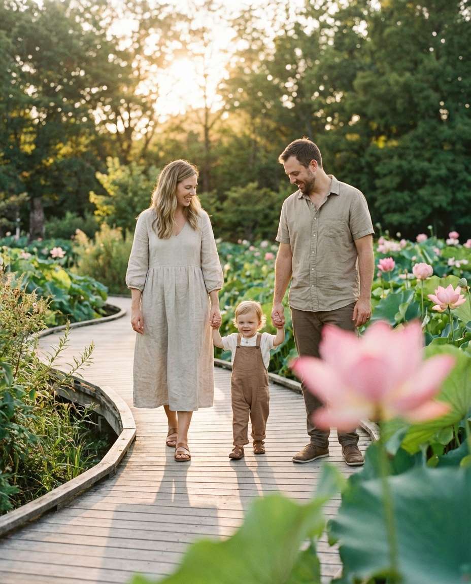 Lotus Garden Family Moment AI portrait example — AI Lotus Flower Photo Prompt