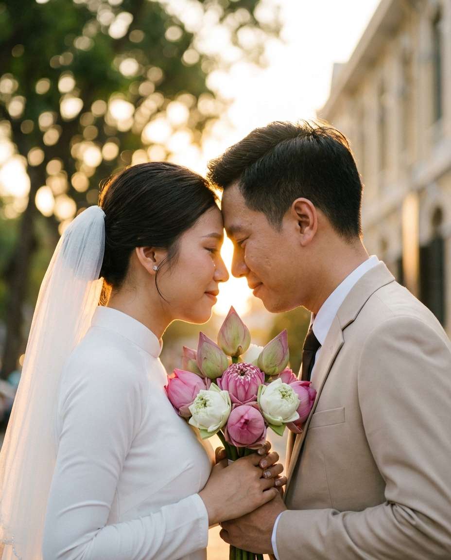 Lotus Wedding Couple Close AI portrait