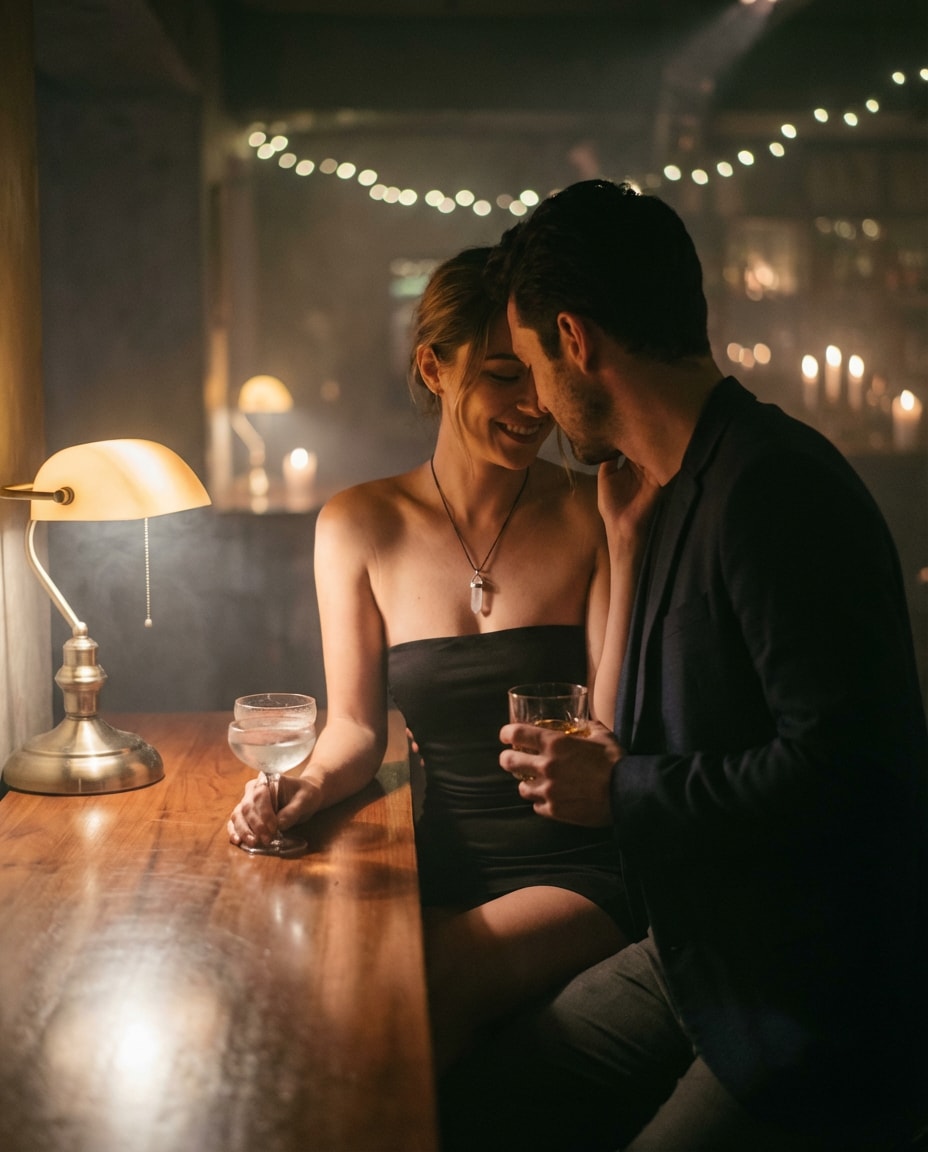 Lounge Bar Mood AI portrait example — Gemini AI Hot Dress Couple Prompt
