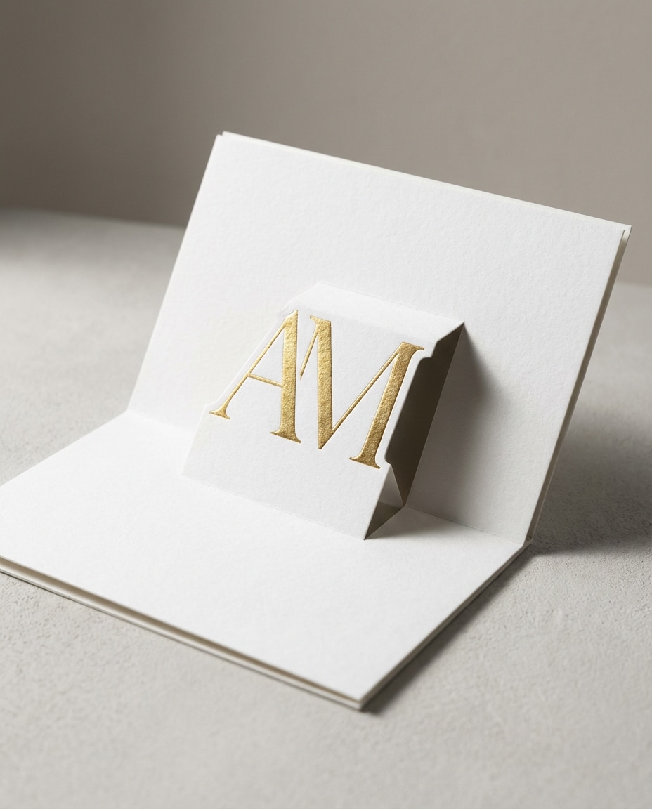 Luxe Monogram Minimal AI portrait example — AI 3D Pop-up Card Prompt