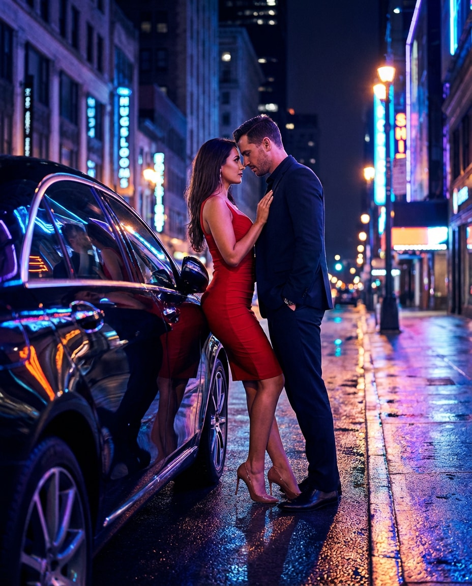 Luxury Car Lean AI portrait — Gemini AI Hot Dress Couple Prompt