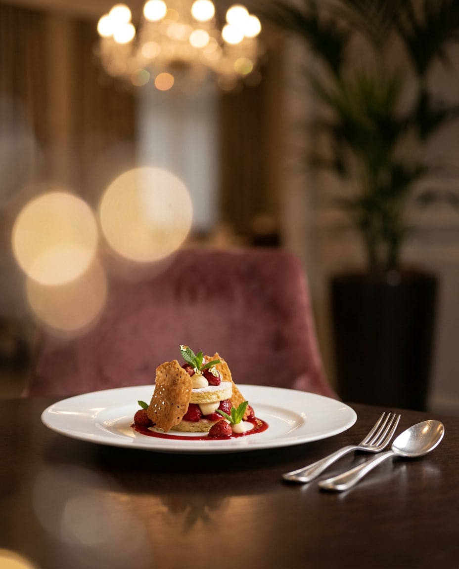 Luxury Hotel Dessert AI portrait — Gemini AI Strawberry Shortcake Photo Prompt