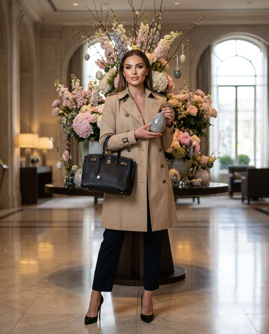 Luxury Hotel Lobby AI portrait example — AI Easter Egg Photography Prompt