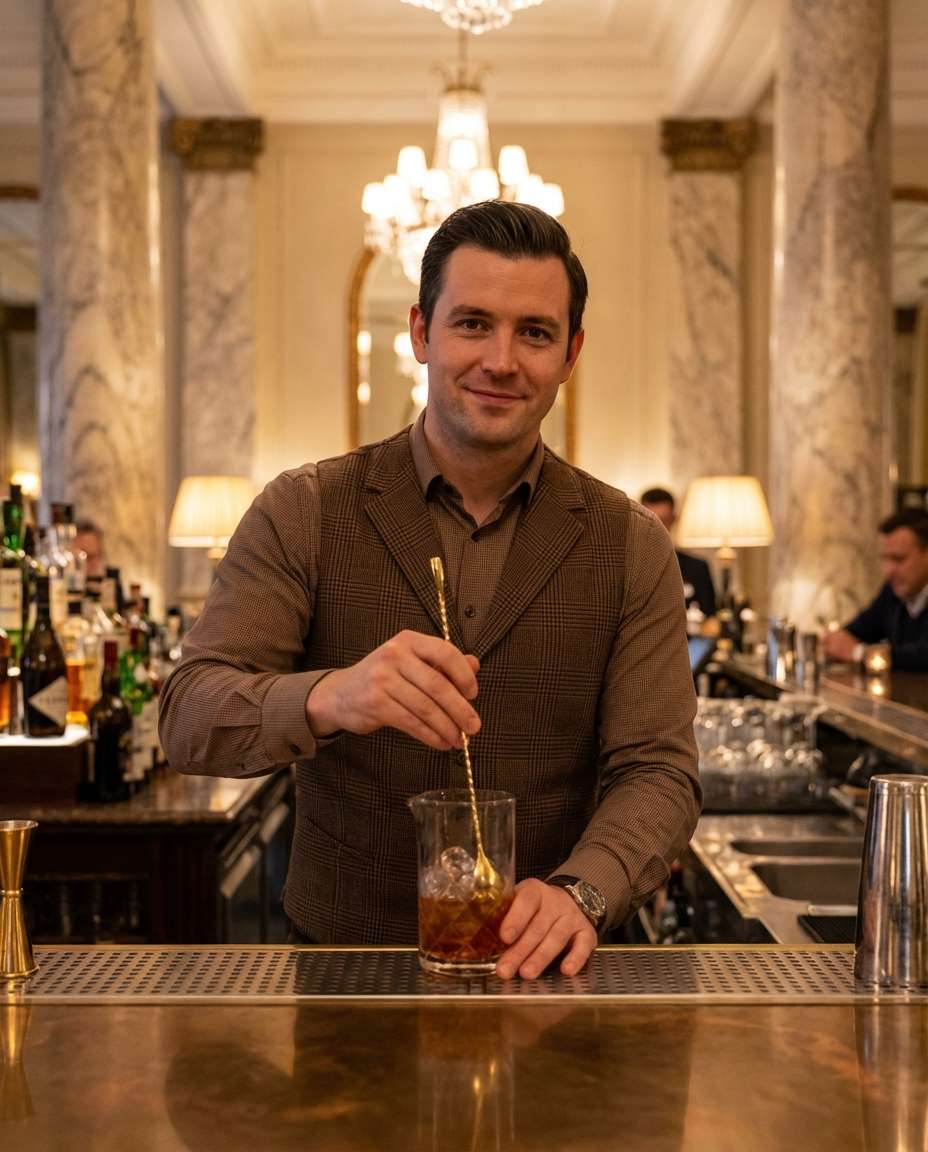 Luxury Hotel Lobby AI portrait example — Gemini AI Bartender Photo Prompts
