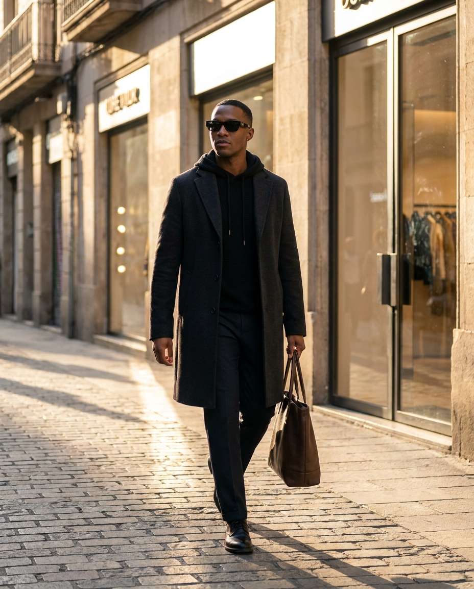 Luxury Shopping District AI portrait — Gemini AI Barcelona Hoodie Prompt