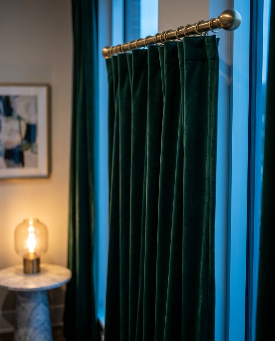 Luxury Velvet Drapes AI portrait example — Gemini AI Curtain Image Prompts