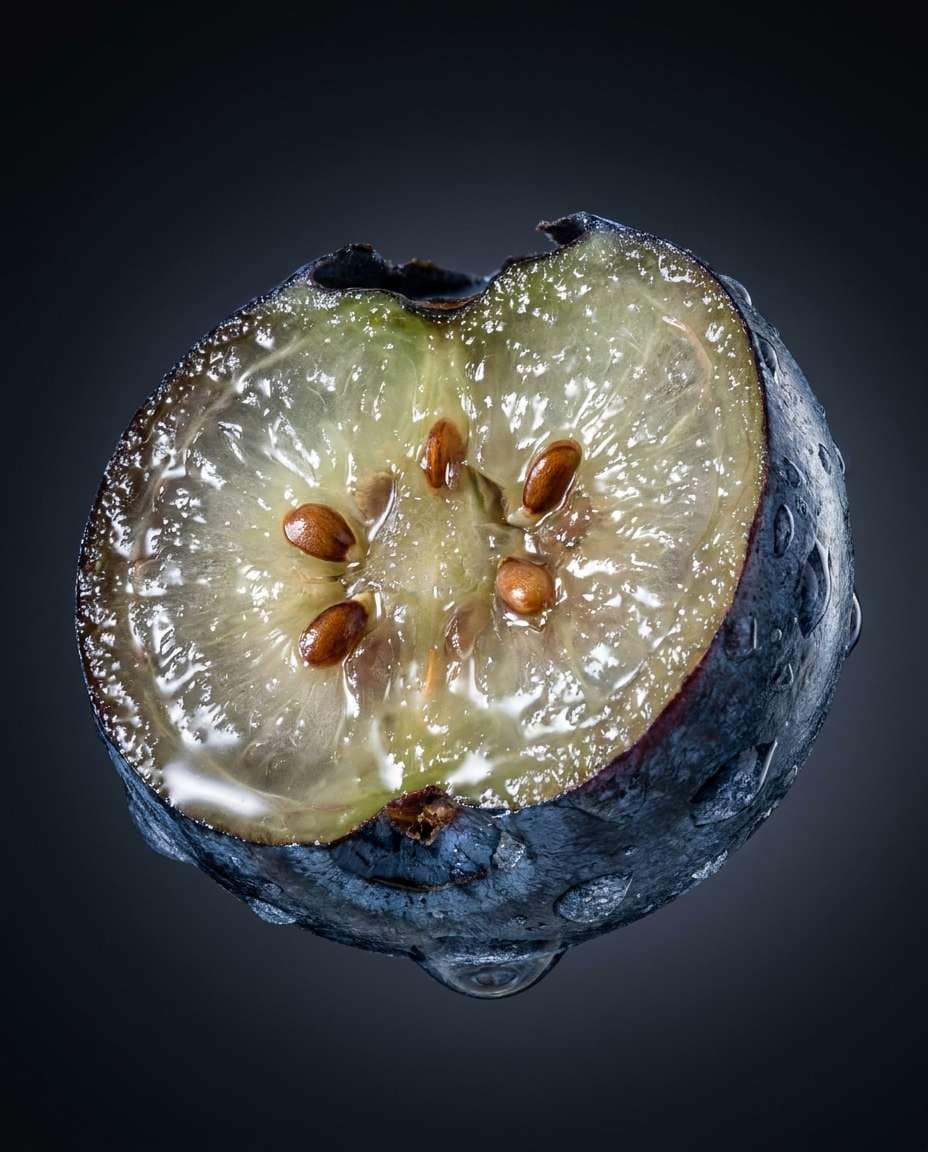 Macro Cut Berry AI portrait example — AI Blueberry Image Prompts for Gemini & ChatGPT