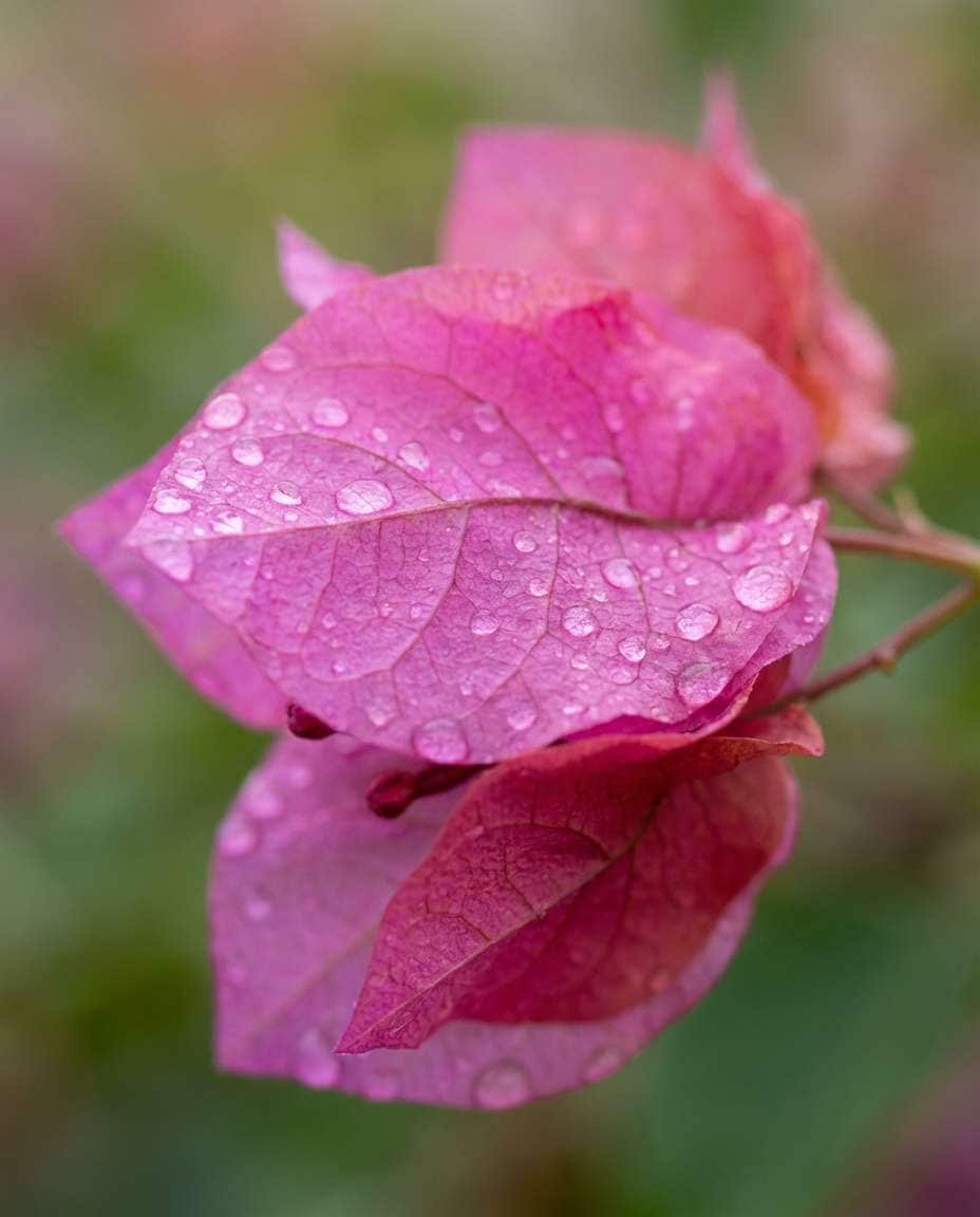 Macro Dewy Petals AI portrait example — AI Bougainvillea Photo